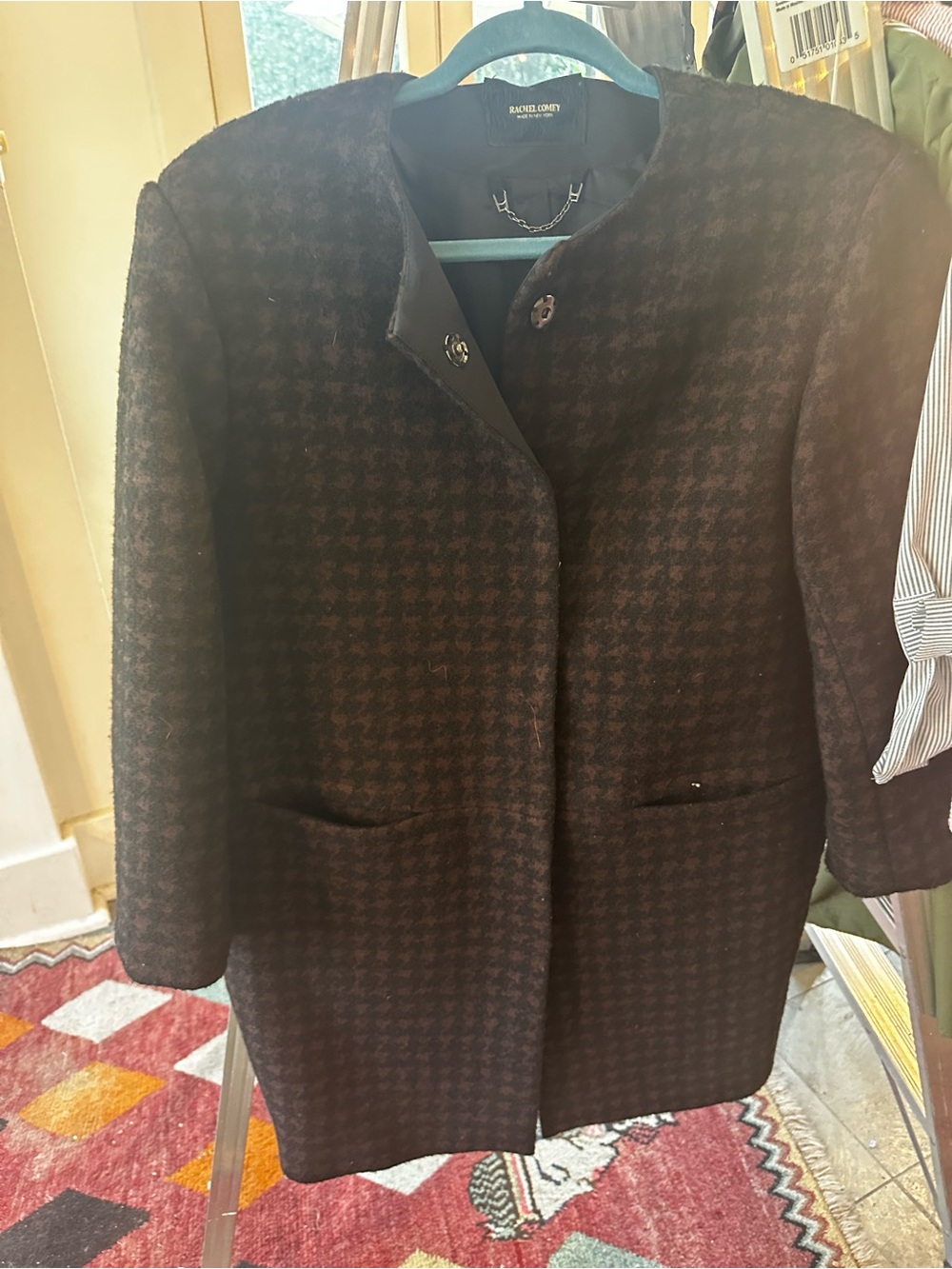 Rachel Comey Brown & Black Houndstooth Wool Pea Coat